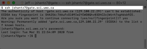 Establishing an SSH connection