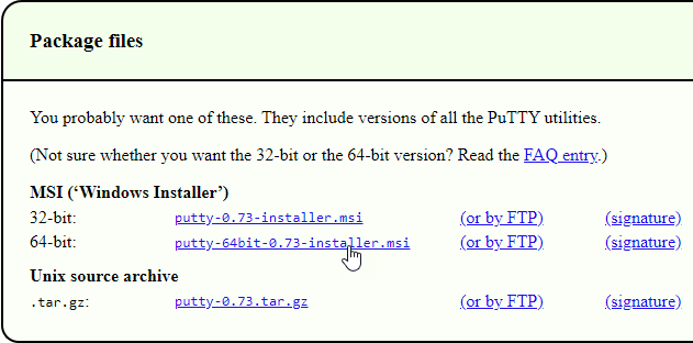 PuTTY download link