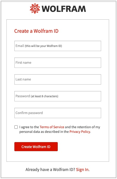 Wolfram ID Creation screenshot