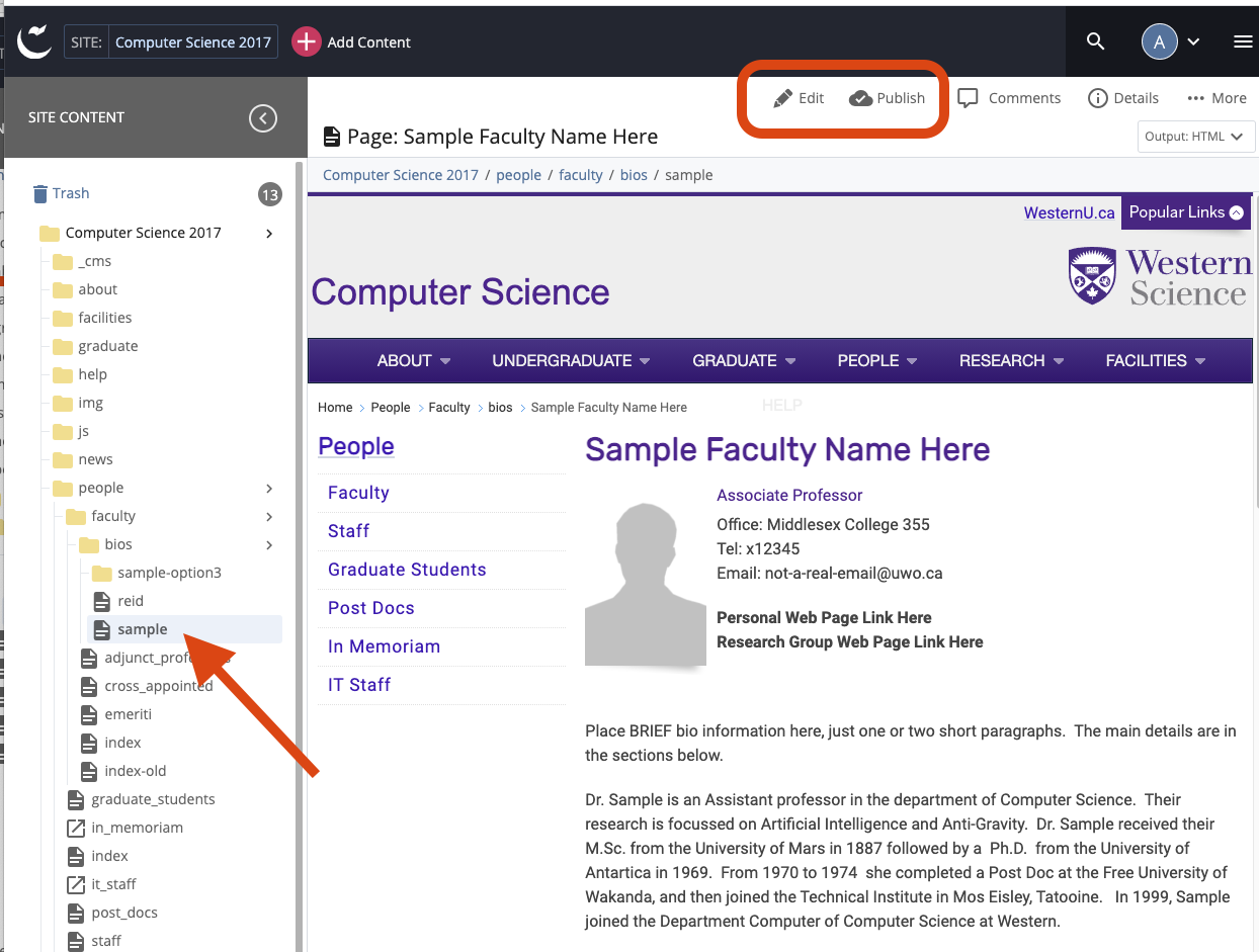 Image of a Faculty Web Page